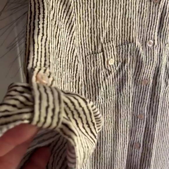 FDJ FRENCH DRESSING JEAN Women Black Beige Stripe Button Front Top Blouse - Picture 7 of 13